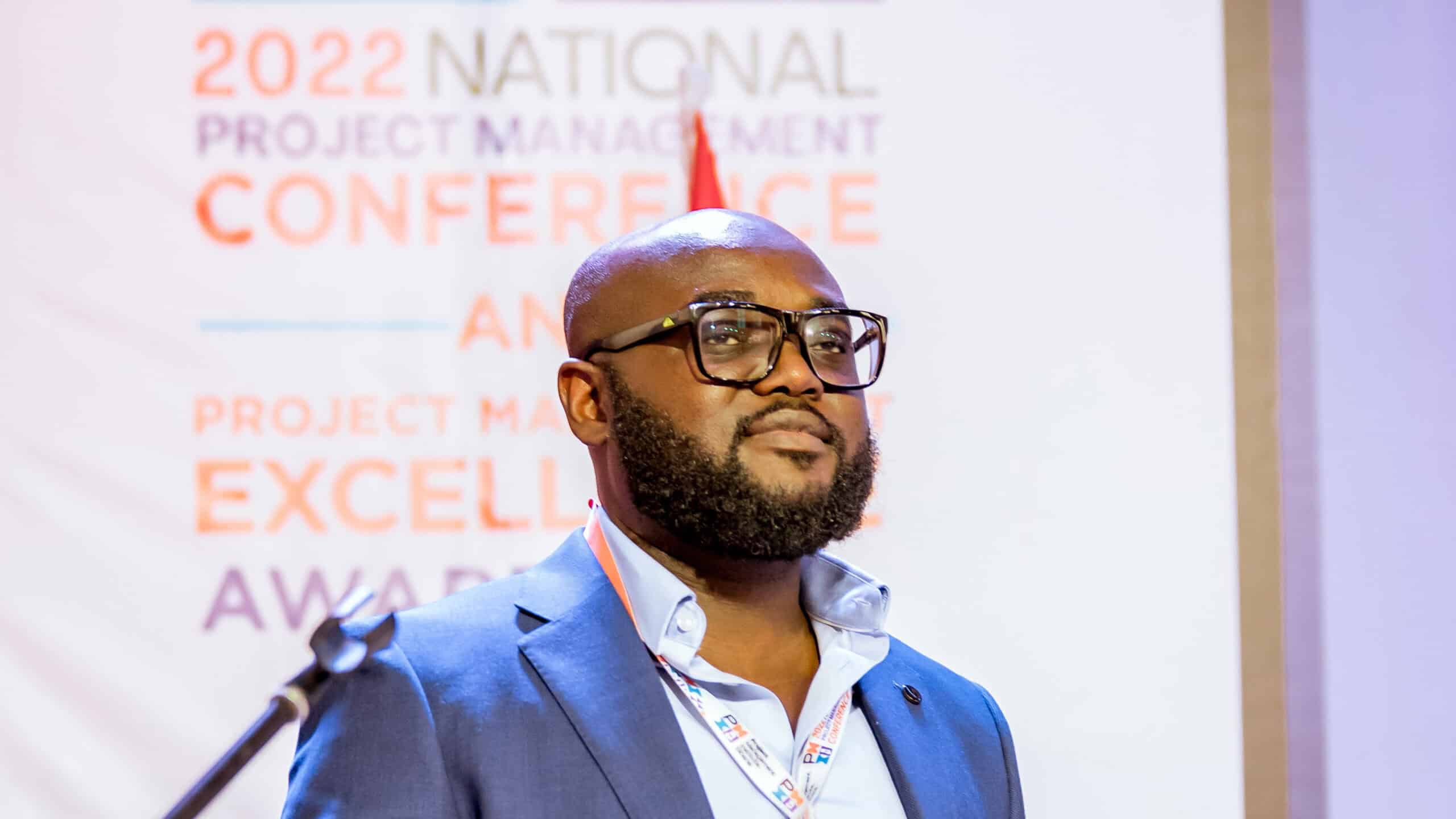 Paul Oppong speaking on Project Portfolio Management with OKRs at the 2022 National Project Management Conference in Ghana.